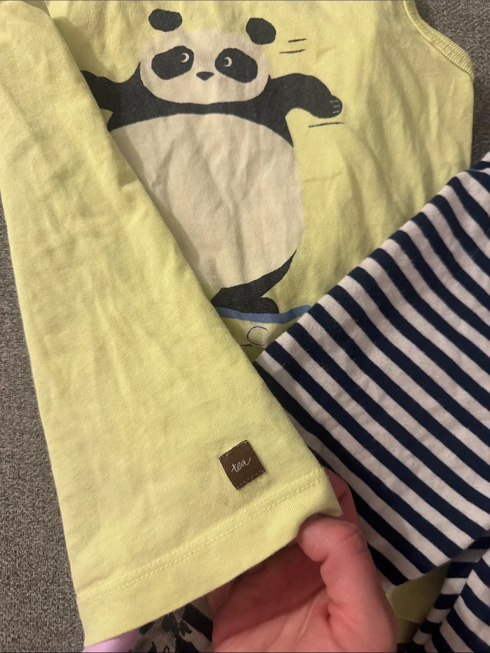 5/$15- Yellow Panda Tank Top & Striped Floral Leggings Set